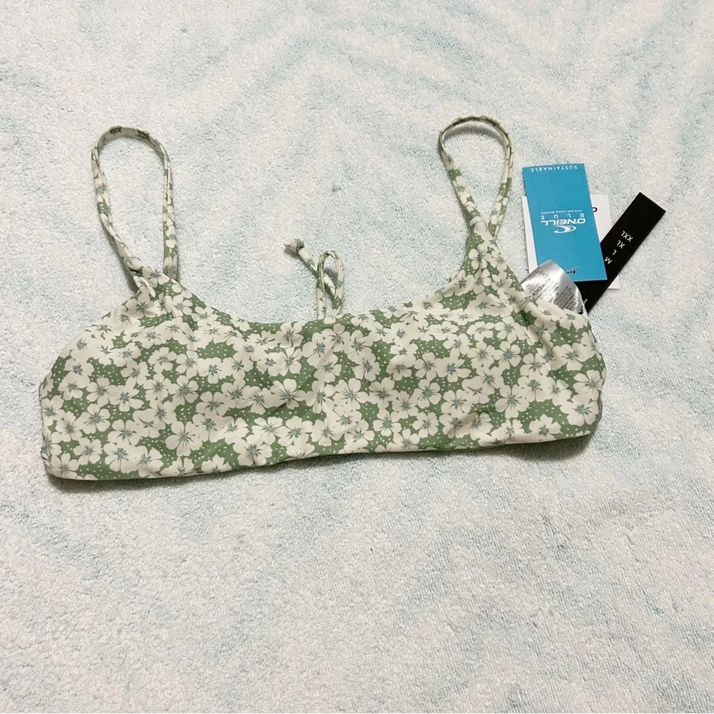 NEW O'Neill Bridgette Surfside Bralette Bikini Top Aloe Green Floral Size Medium - Picture 3 of 6